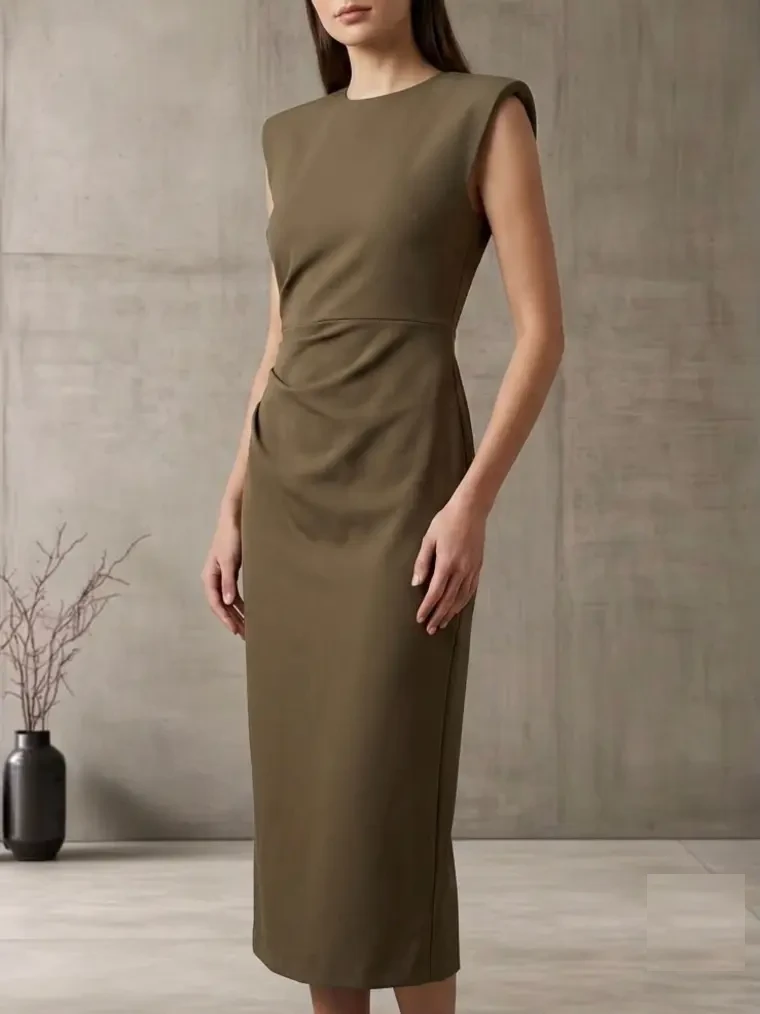 Vestido midi verde olivo