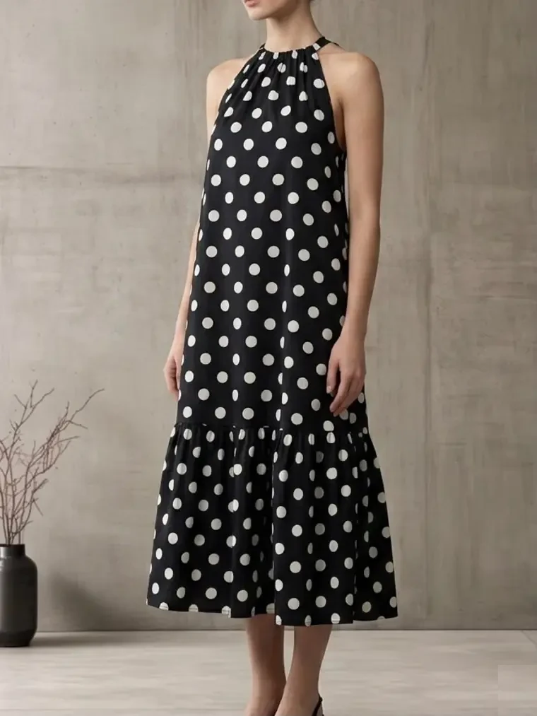 Vestido halter negro de lunares