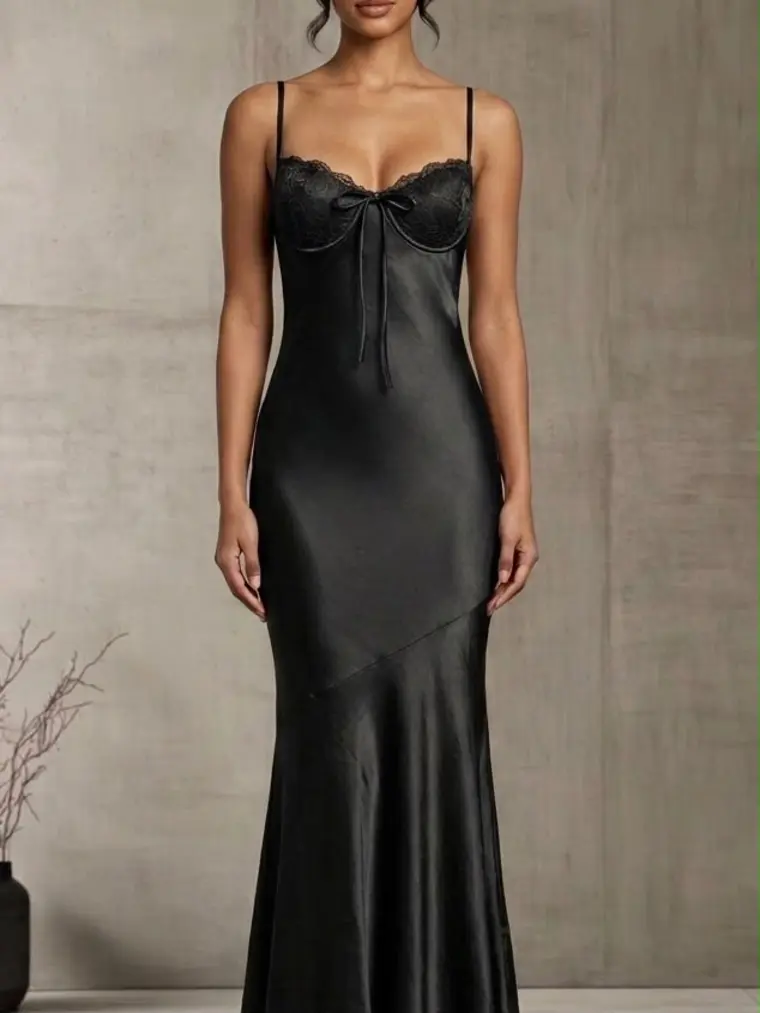 Vestido negro satinado