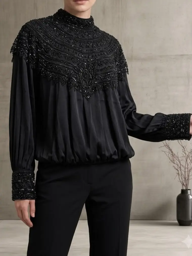 Blusa negra bordada